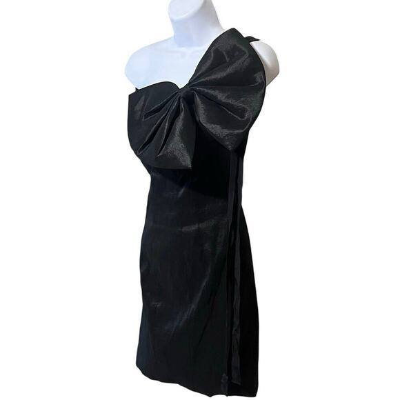 VTG Mac Duggal Couture Sz 6 One Shoulder Bow Cocktail Dress Black Mini Hoco Prom - Picture 3 of 8